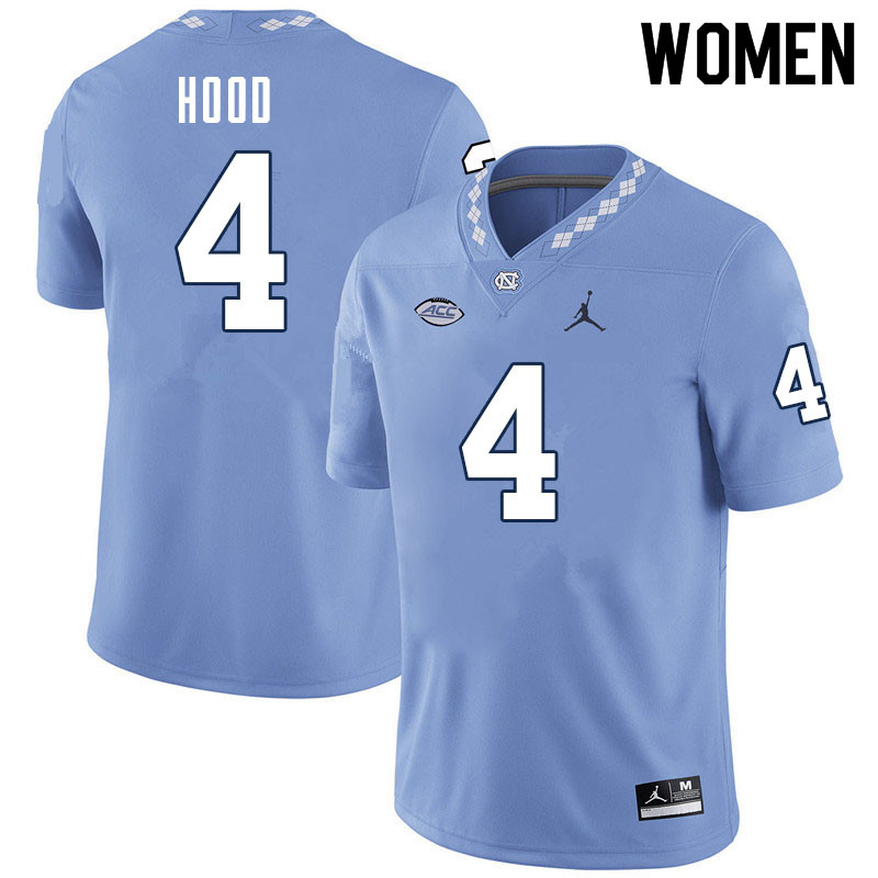 Women #4 Caleb Hood North Carolina Tar Heels College Football Jerseys Sale-Carolina Blue